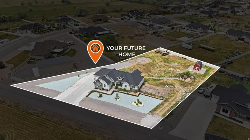 Property Overview. An aerial representation of the property and its boundaries within a residential area