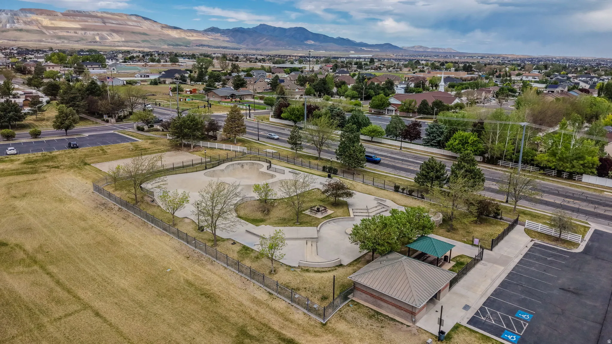 Aerial perspective showcasing the recreational park area
