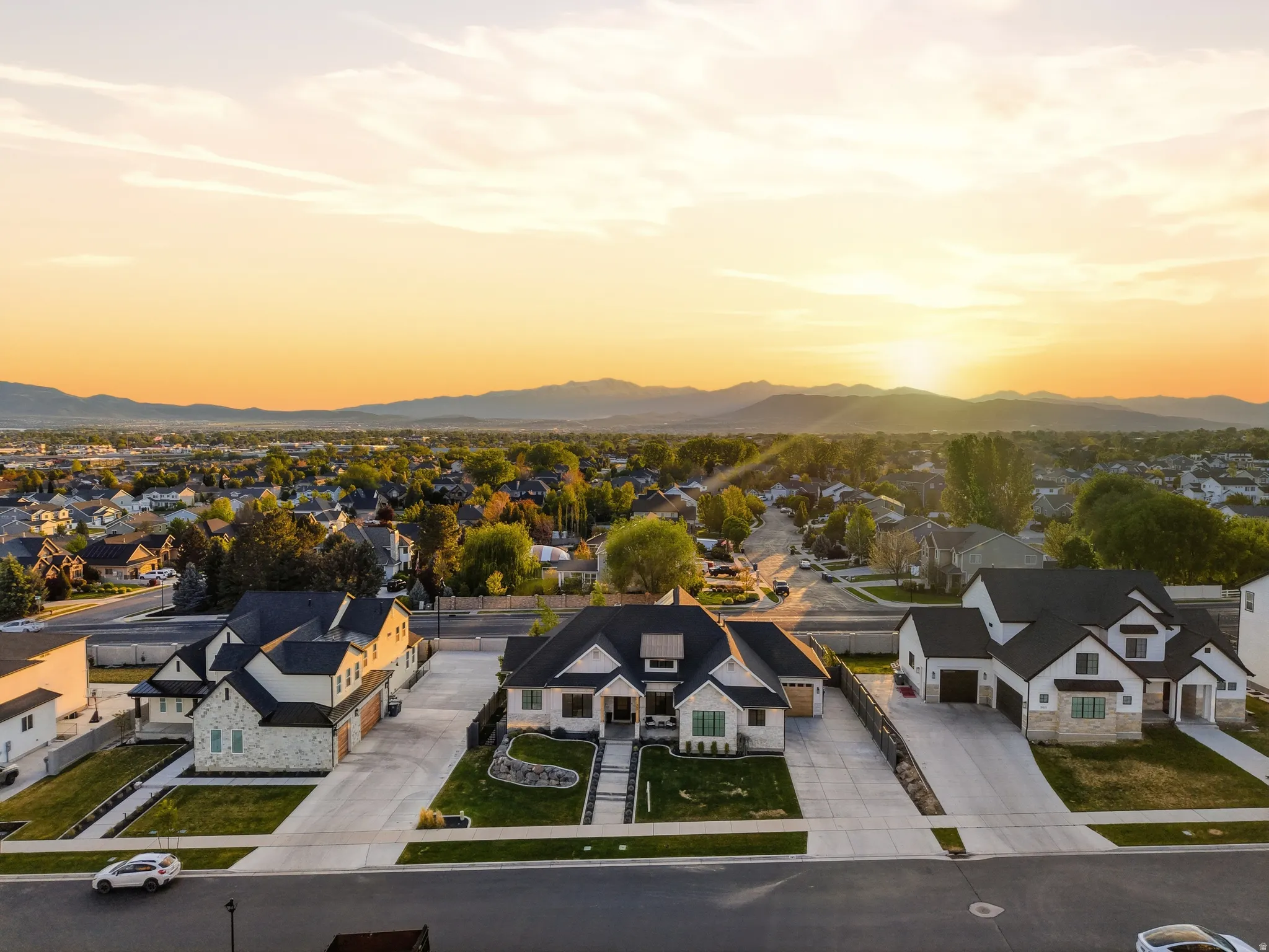 Residential neighborhood with mountain backdrop