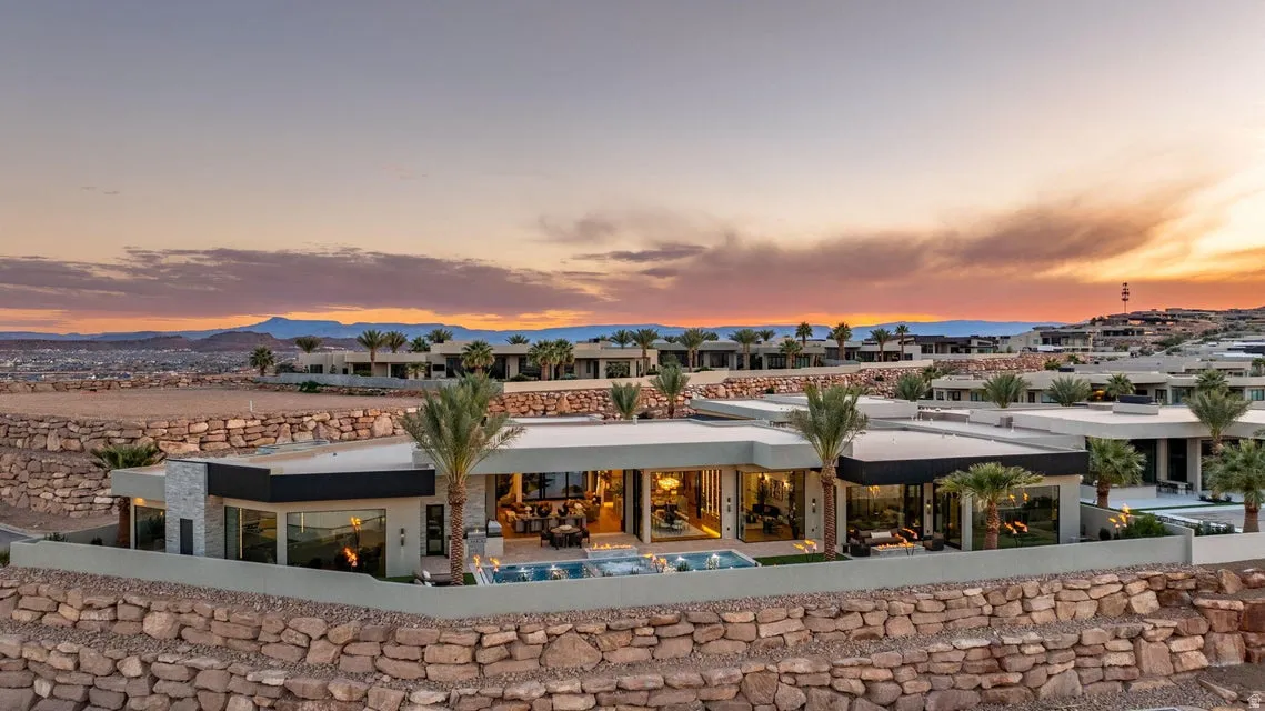 Modern architecture with a flat roofline and large expanses of glass