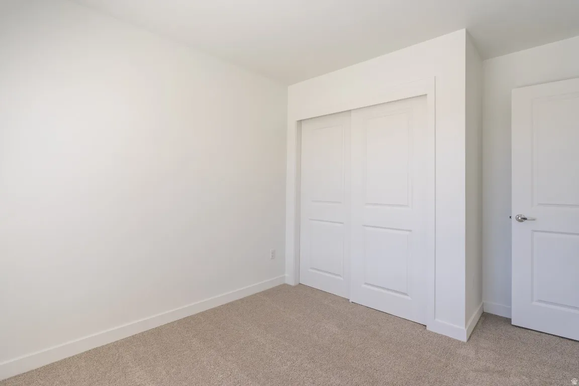 Plush carpet flooring, white walls, and white trim