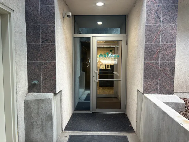Glass entry door with aluminum framing