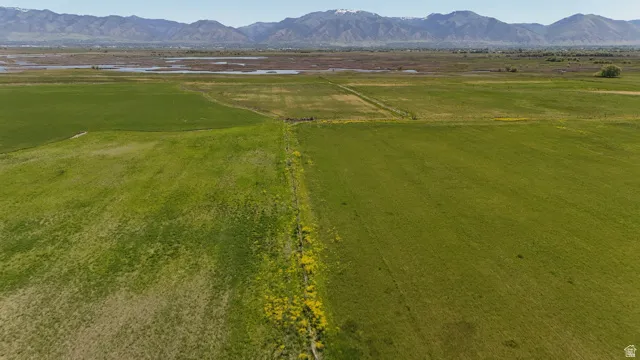 Expansive green fields with distant mountains and water features