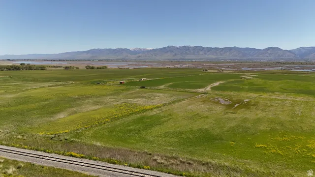 Expansive green fields with distant mountains under a clear sky