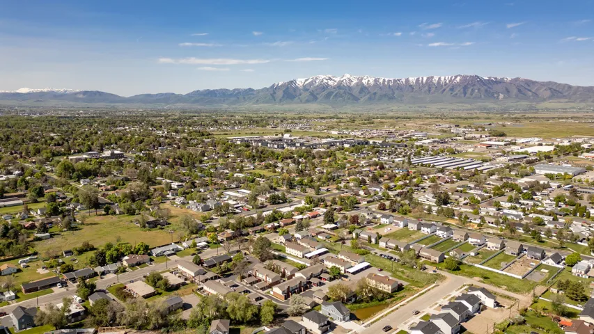 Expansive aerial showcasing a residential area with varied housing styles