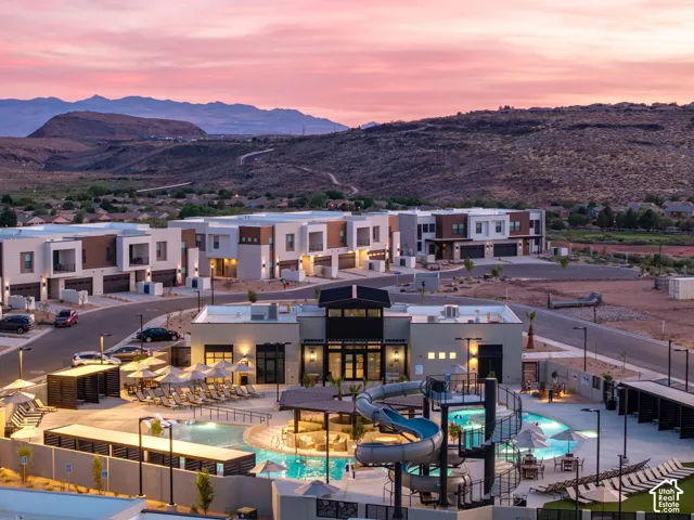 Community featuring contemporary multi-story residences with integrated garages