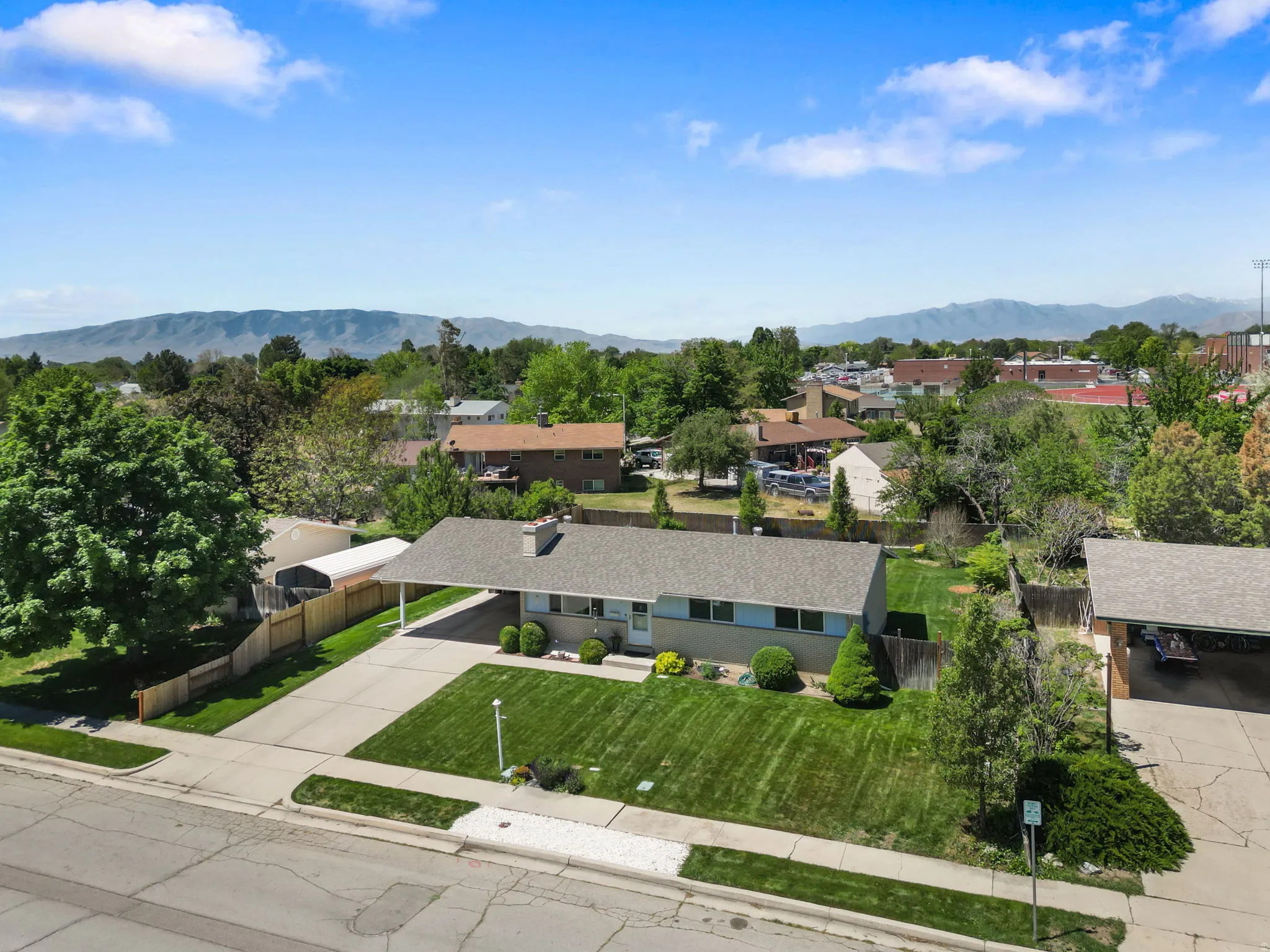 Single-story residence featuring a covered carport, a paved driveway, and a manicured front lawn