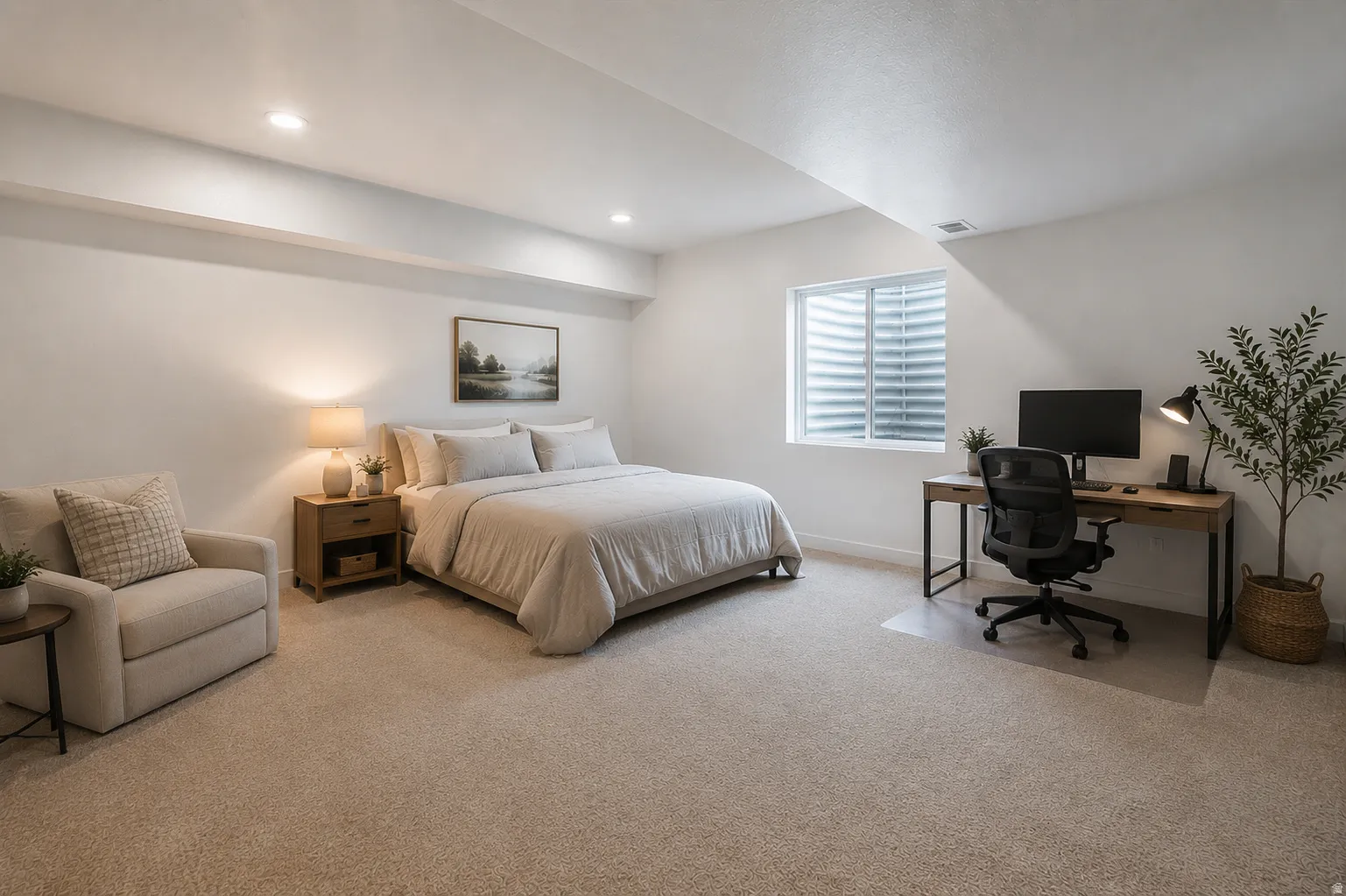 4th bedroom (Virtually Staged): This spacious bedroom is located in the builder-finished basement with 9-foot ceilings.