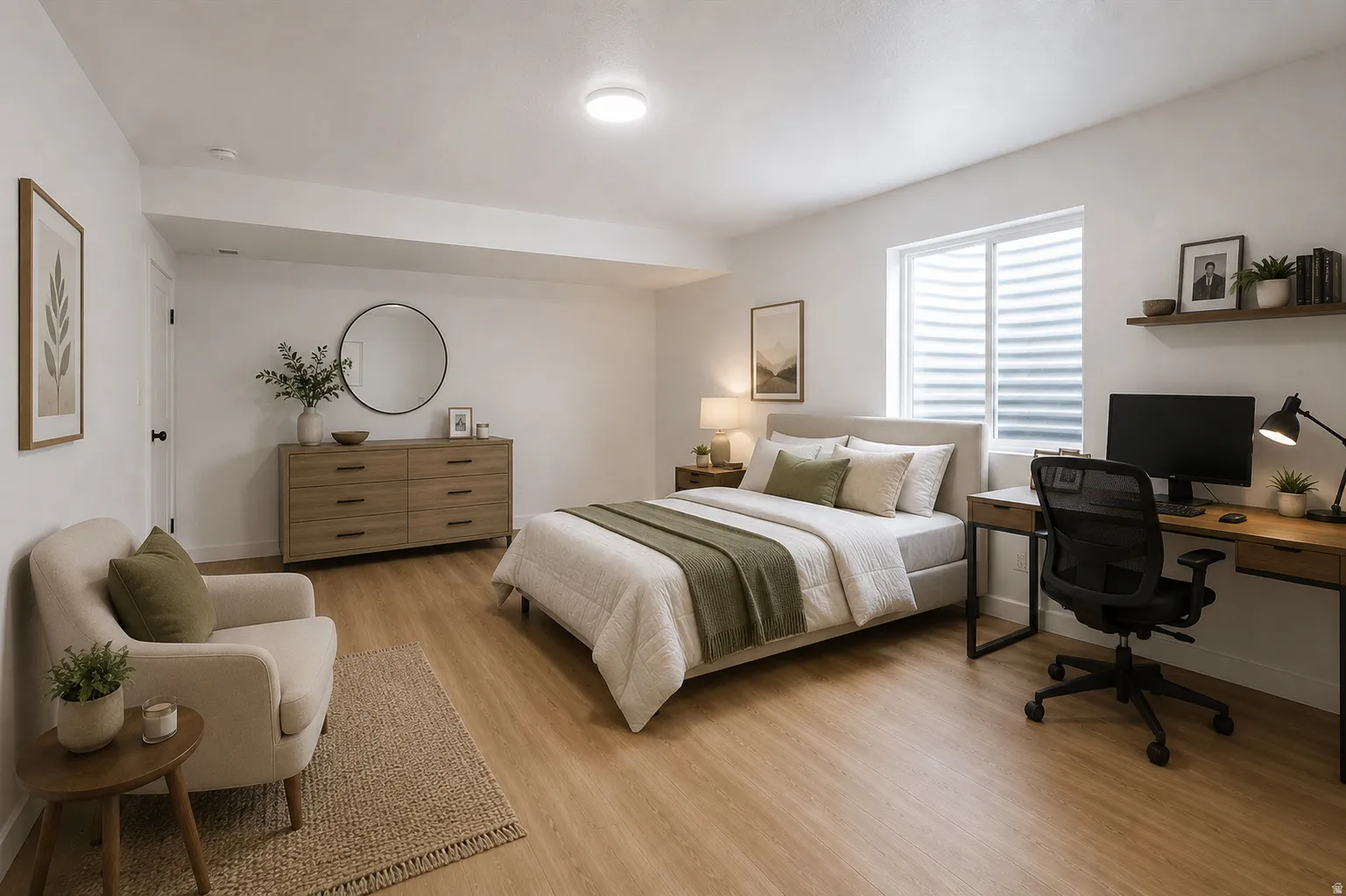 3rd bedroom (Virtually Staged): This spacious bedroom is located in the builder-finished basement with 9-foot ceilings, which includes a walk-in closet.
