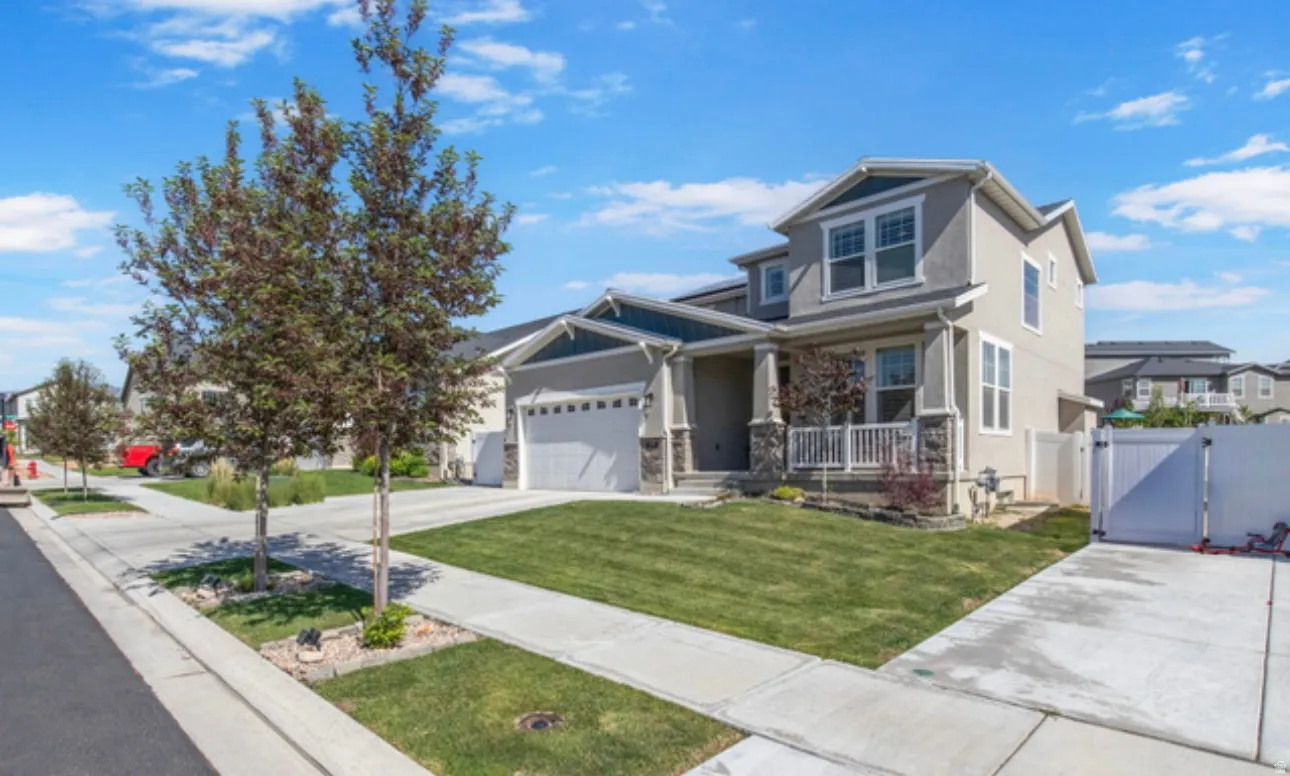 Contemporary two-story exterior with a two-car garage
