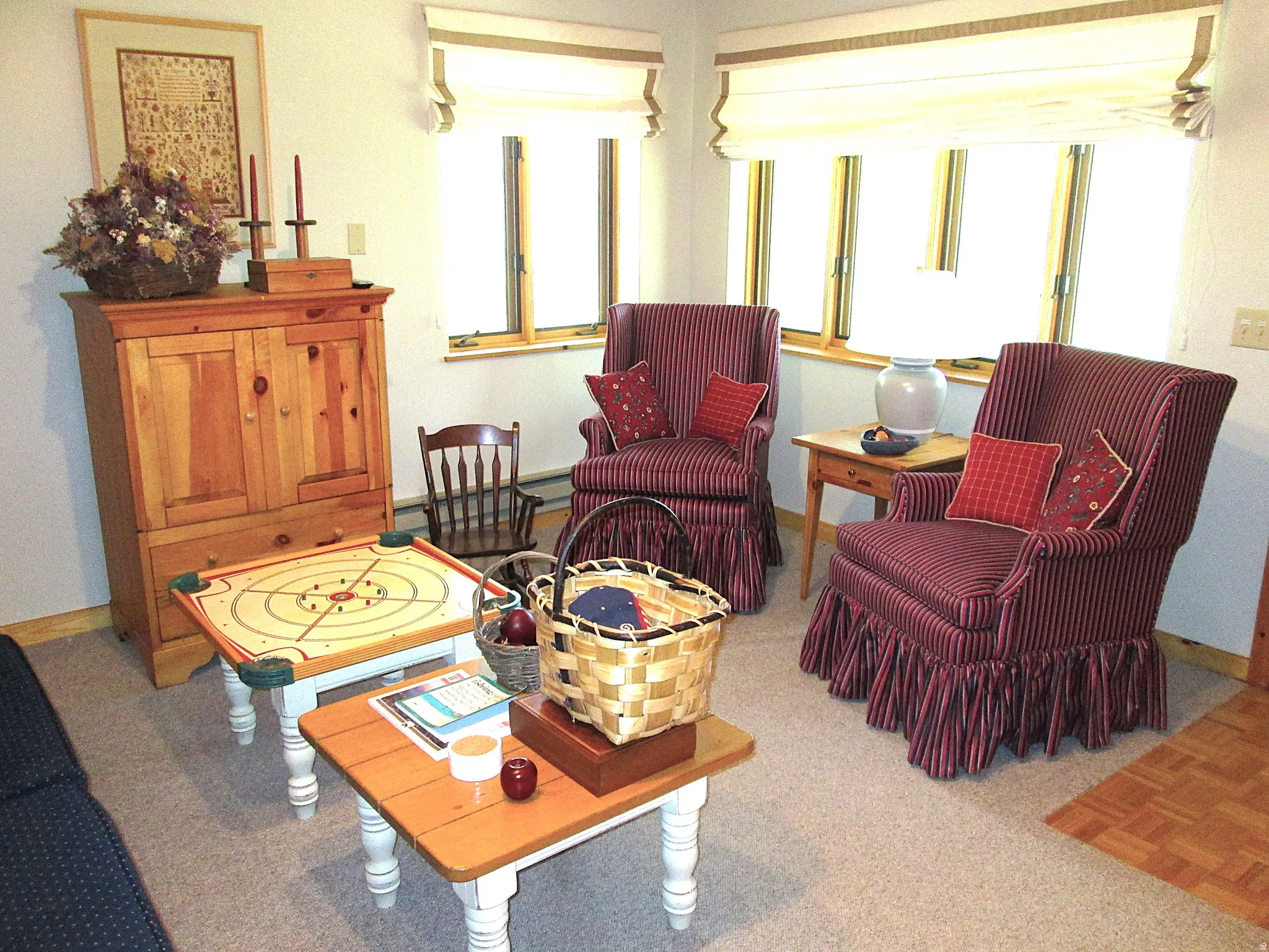 The perfect gathering place for movies and games. Great views from a wall of casement windows.