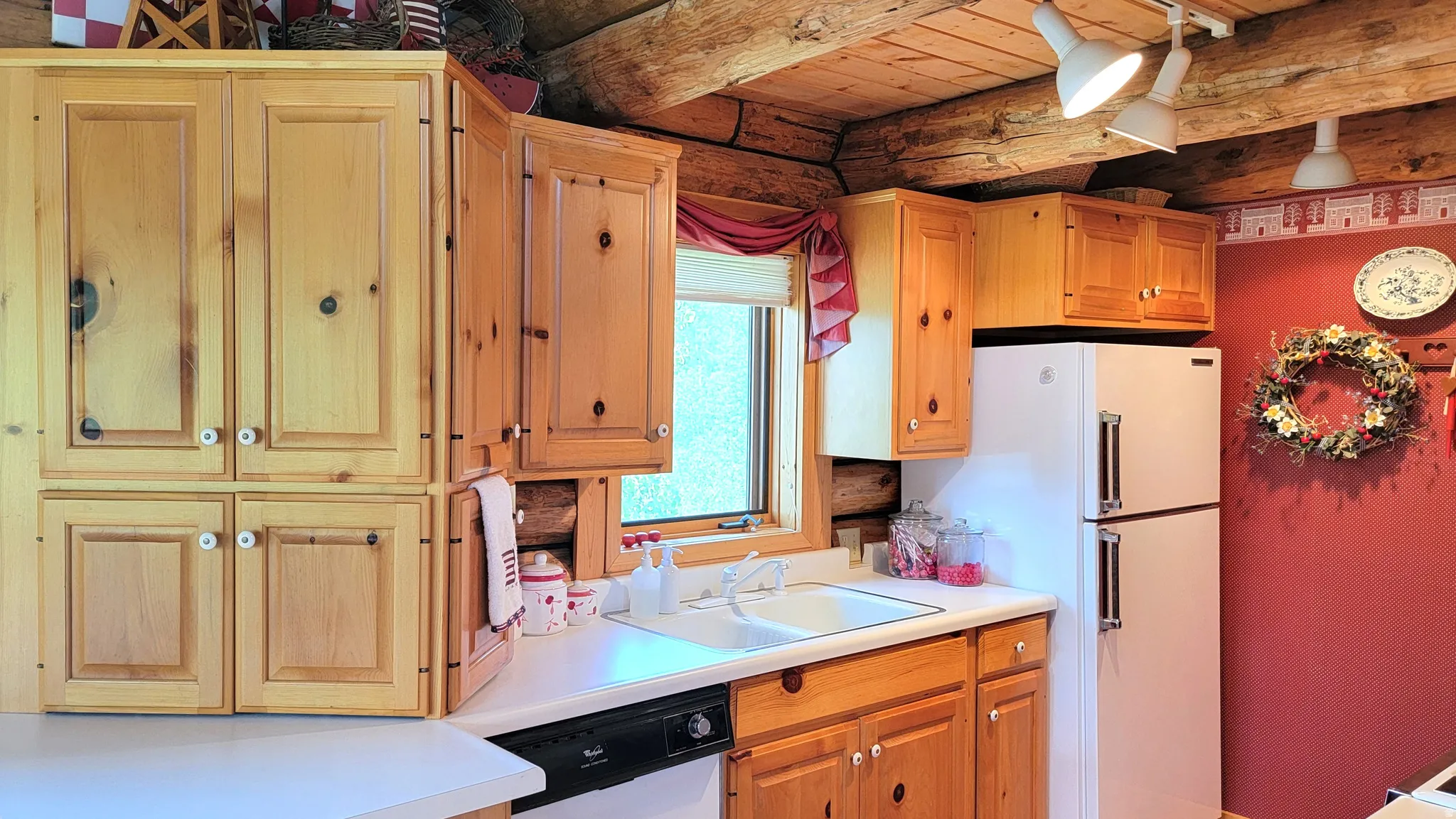 Kitchen view 5: The pine hutch opens from 2 sides with storage below.