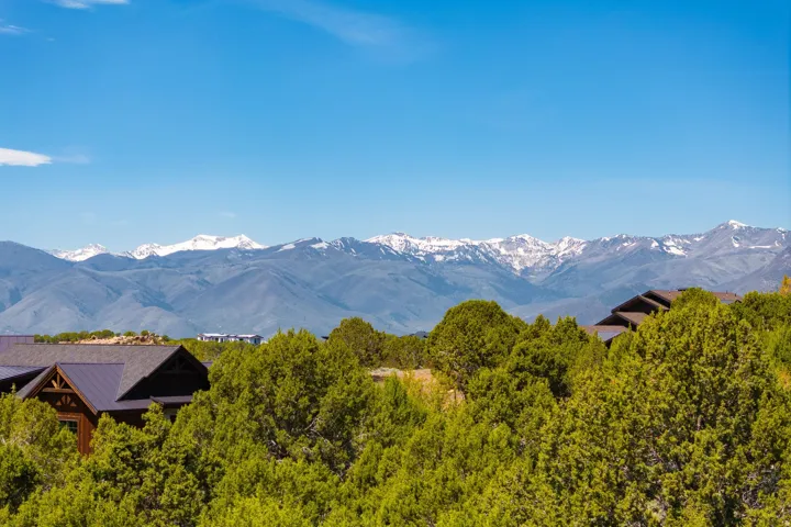 Mountain range backdrop with snow-capped peaks