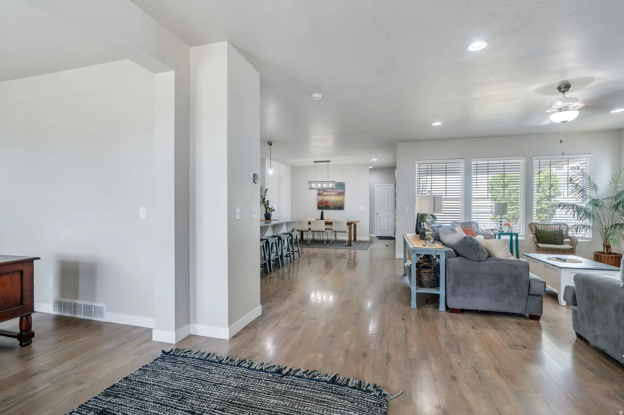 Spacious entryway and open great room.