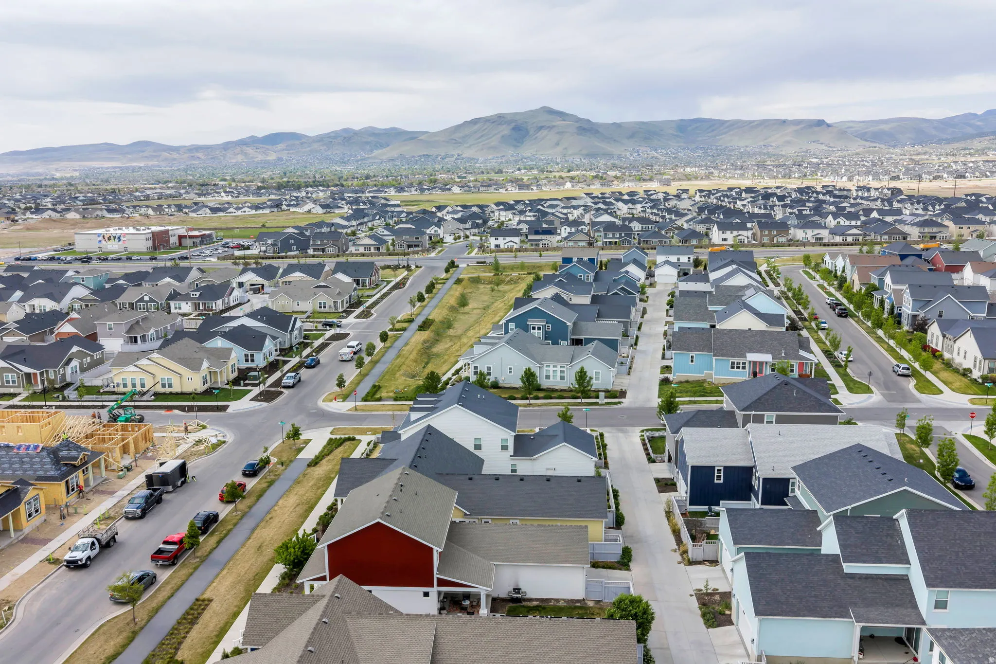Aerial perspective showcasing a developing residential community