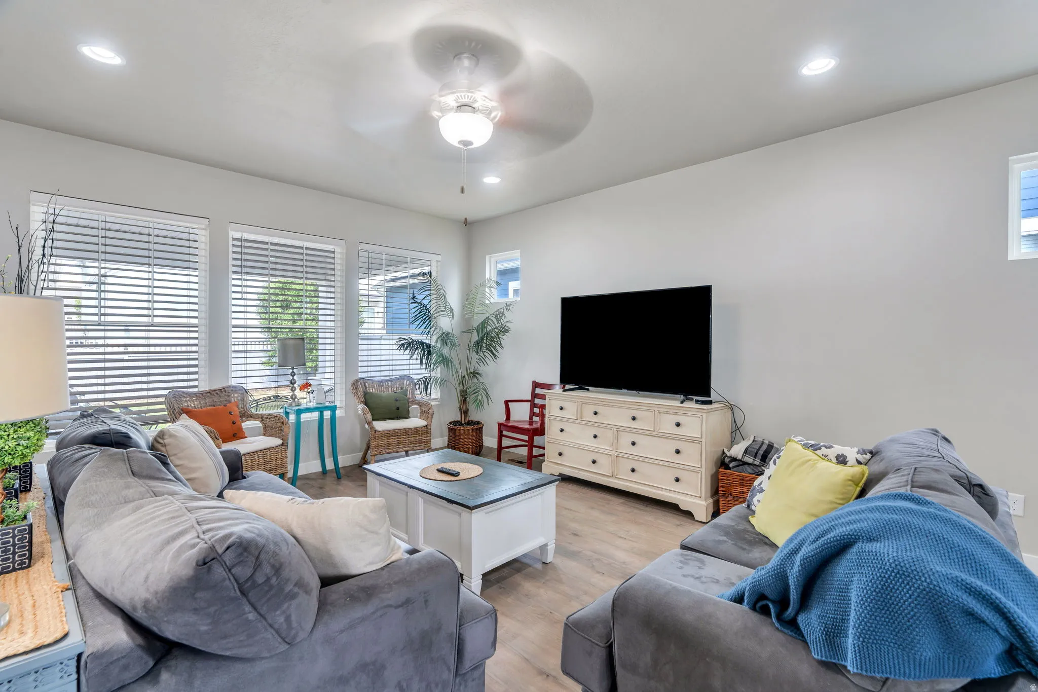 Spacious great room with bright windows
