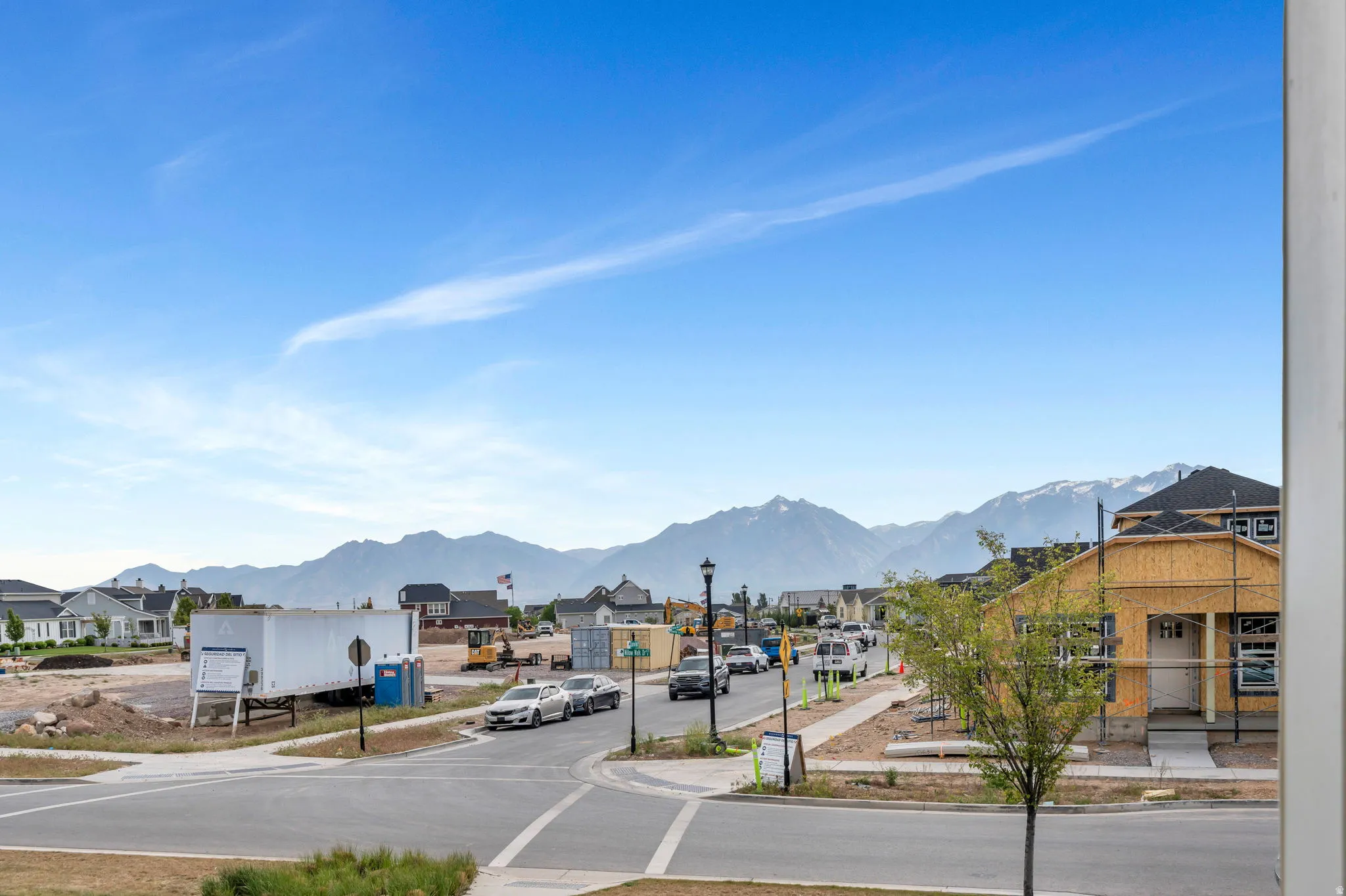 Mountain backdrop with visible peaks
