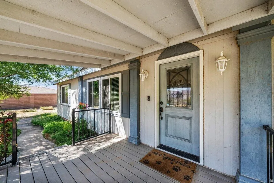 Covered front porch with wood-finish decking