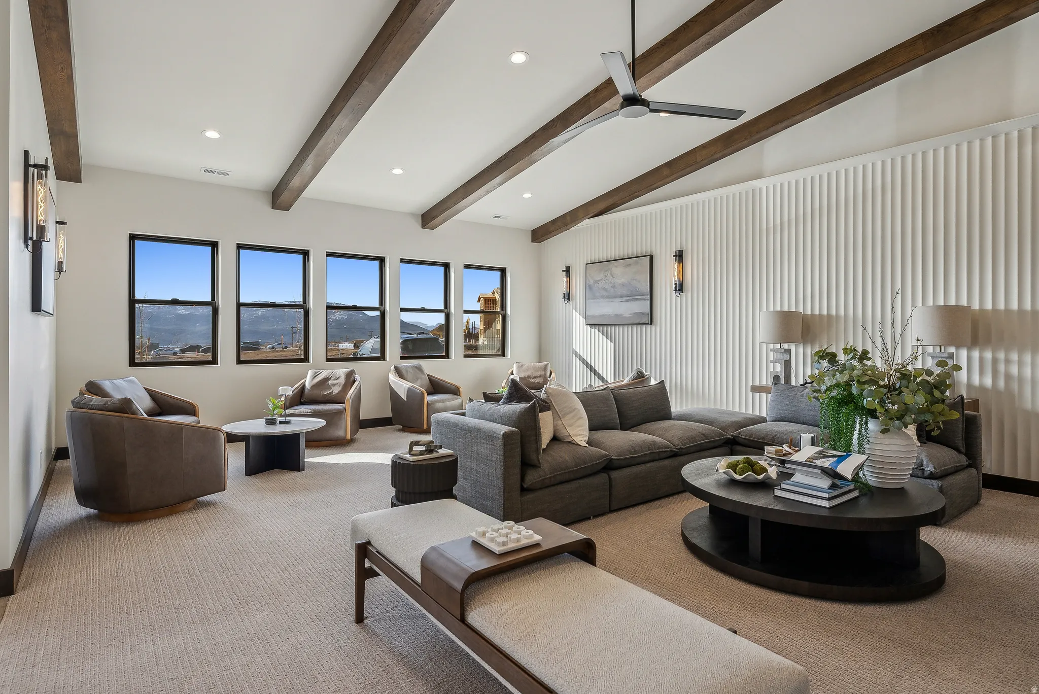 Vaulted ceiling with exposed wood beams