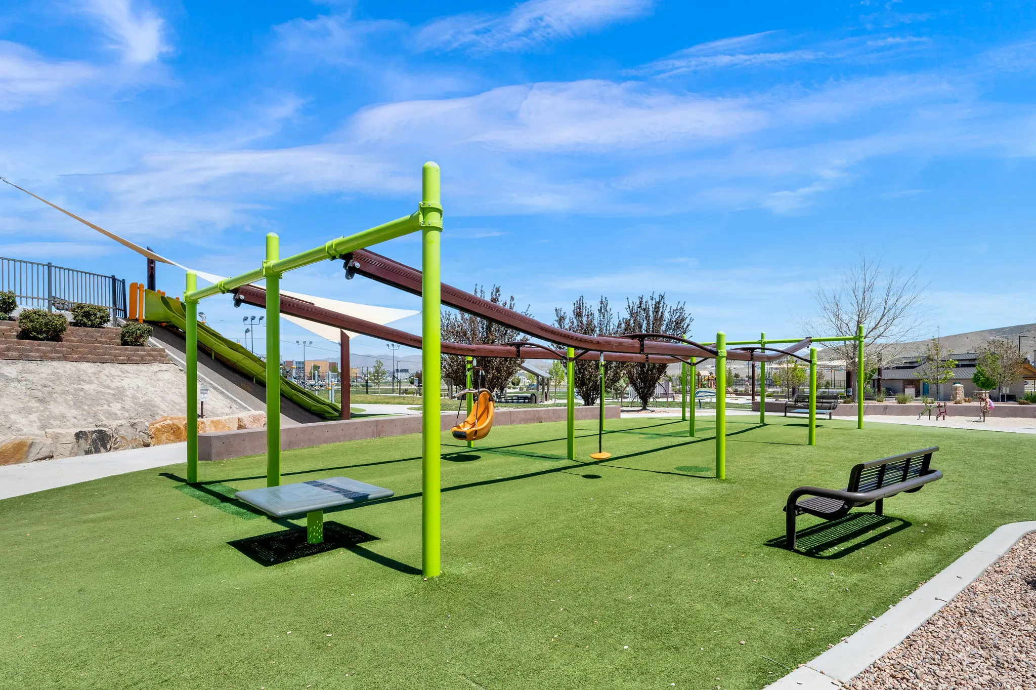 Modern playground with swing set