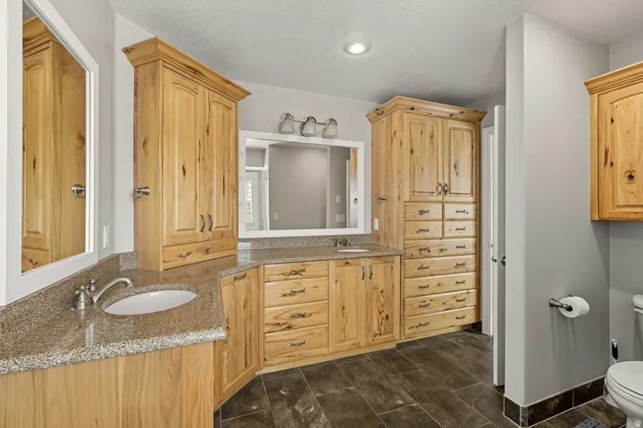 Master bath double vanity with built in storage