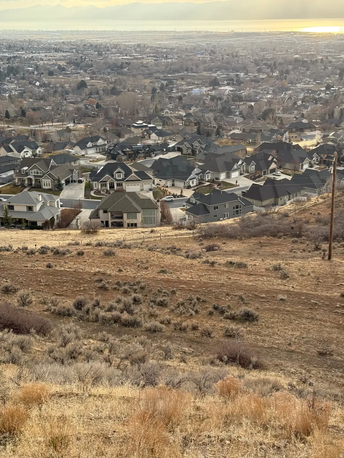 Hillside residential development with varying architectural styles
