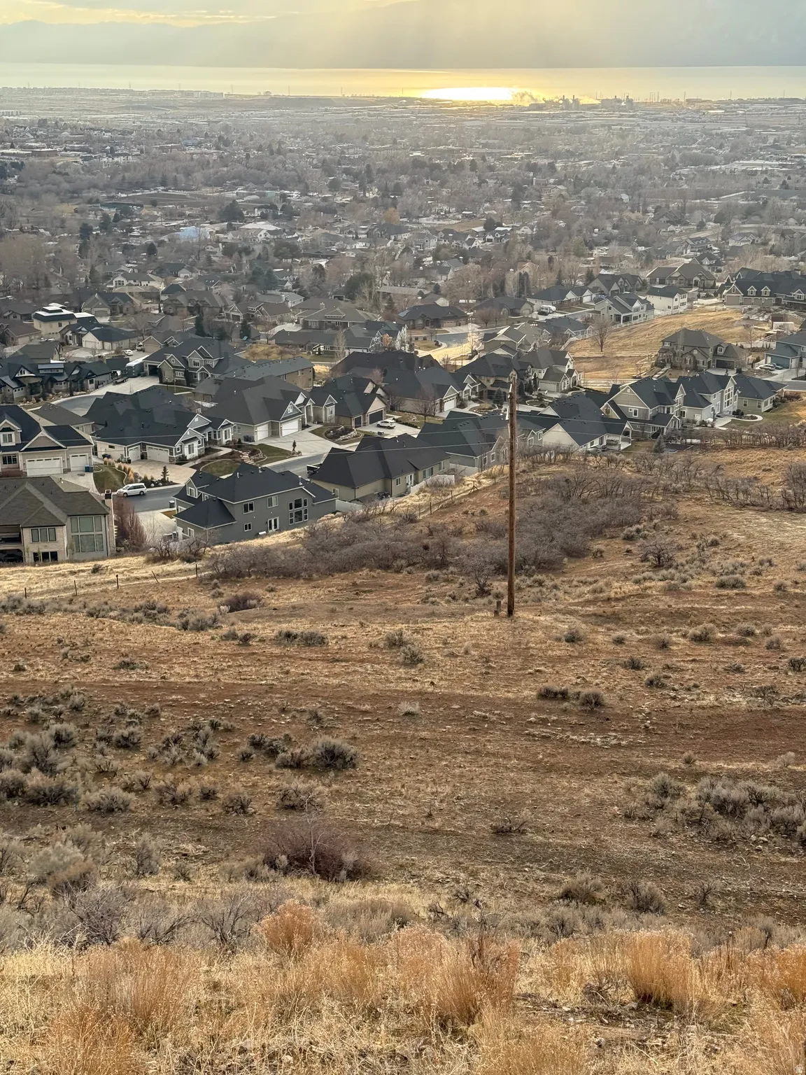 Expansive hillside terrain with scattered low-lying shrubbery