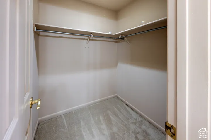 Walk-in closet with carpet flooring