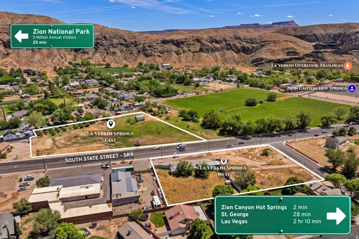 Expansive parcels situated along South State Street - SR9, featuring prominent roadside visibility and outlined boundaries