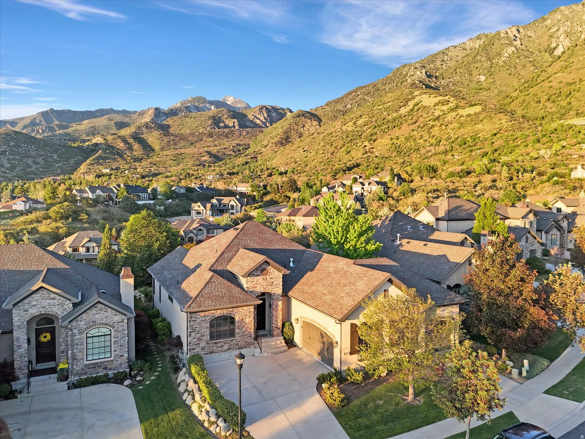Aerial view of home in beautiful mountain setting