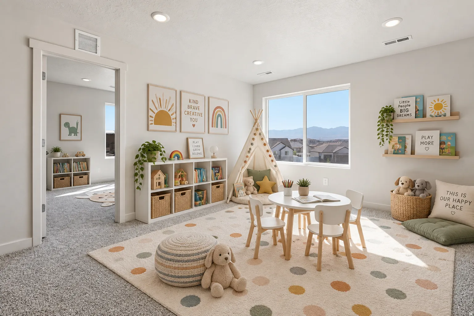 Loft virtually staged as children's play room