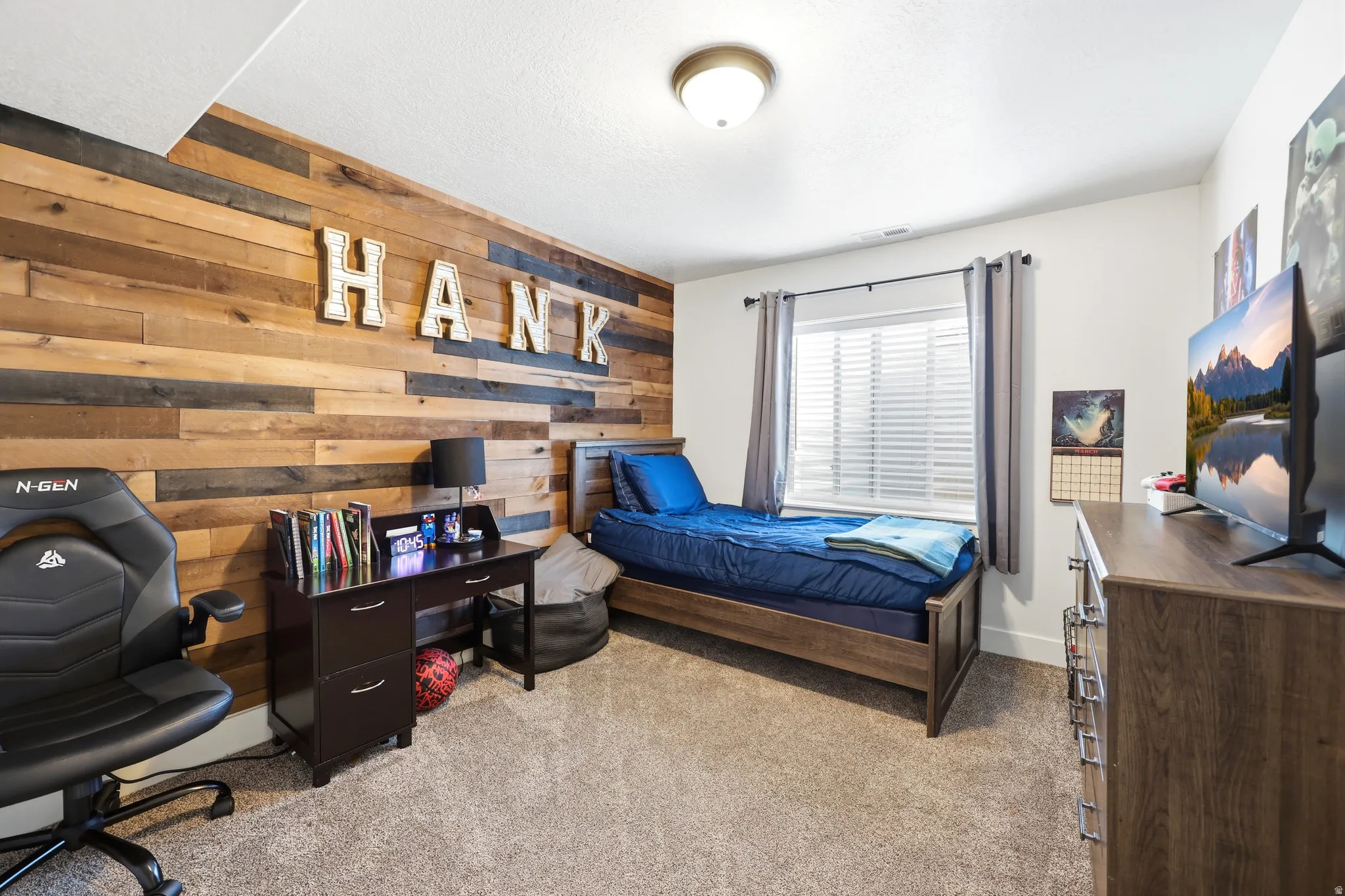 Accent wall featuring wood-finish paneling