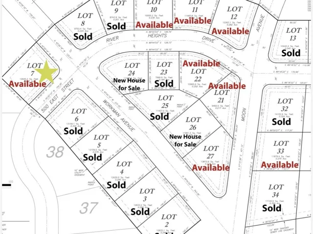 Plat Map. Illustrating property boundaries and availability status for individual lots