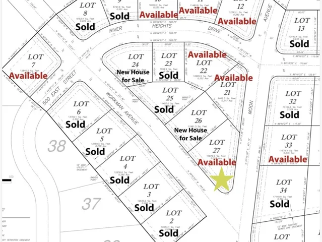 Plat Map. Illustrating lot divisions and availability status within the property