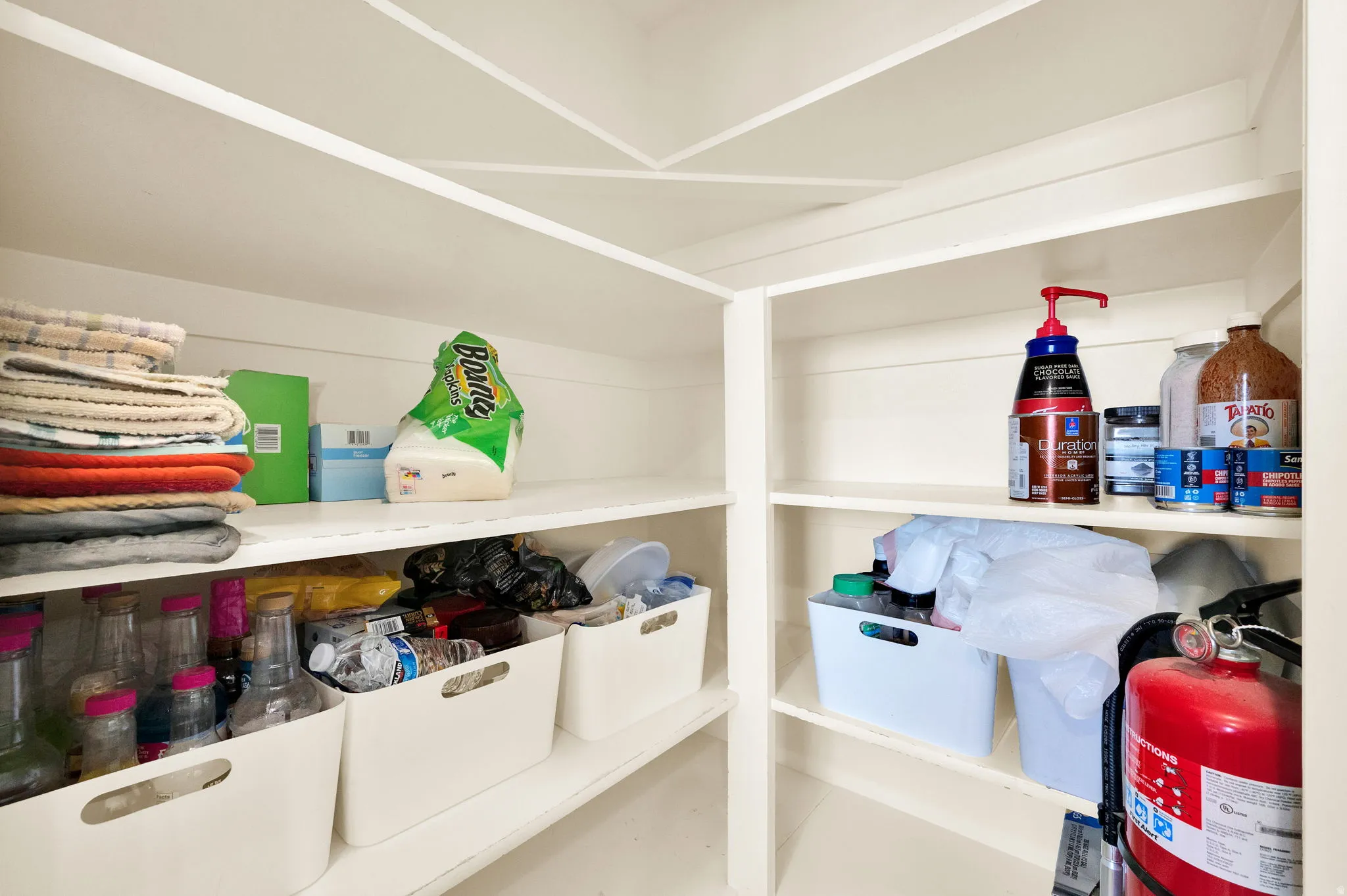 Built-in shelving providing extensive storage capacity