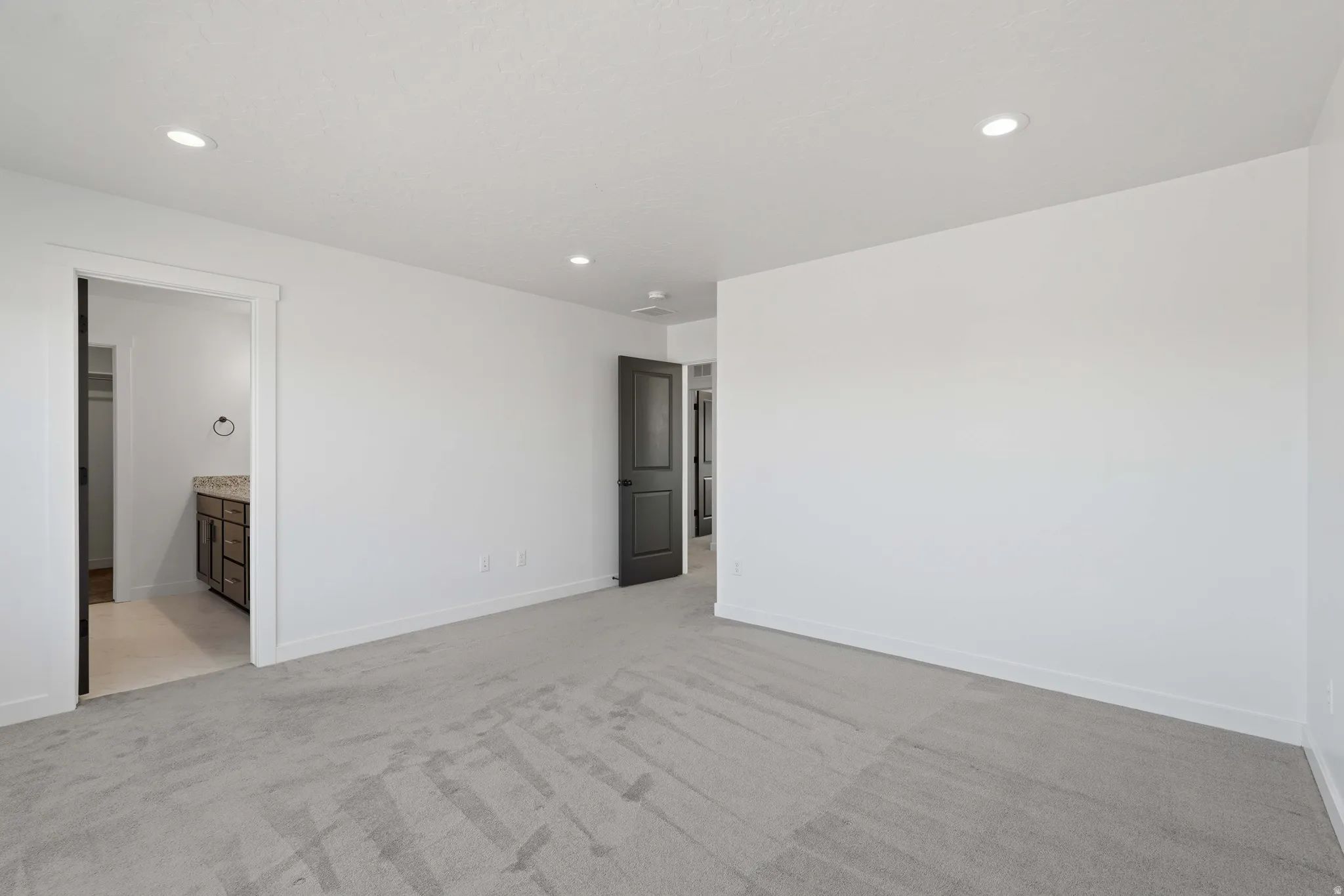 Bright room featuring light gray carpet flooring and white walls