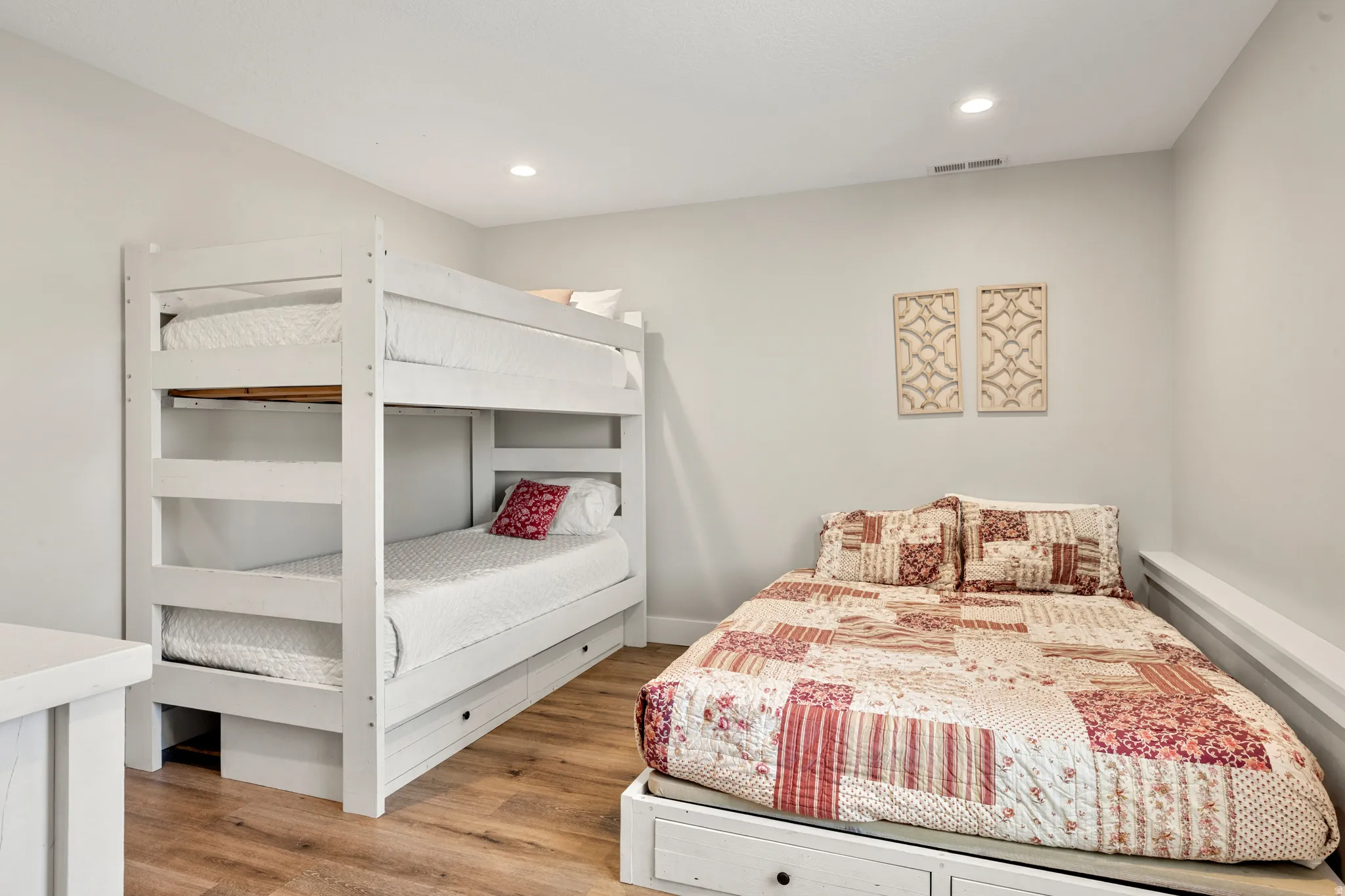 Wood-finish flooring with recessed lighting