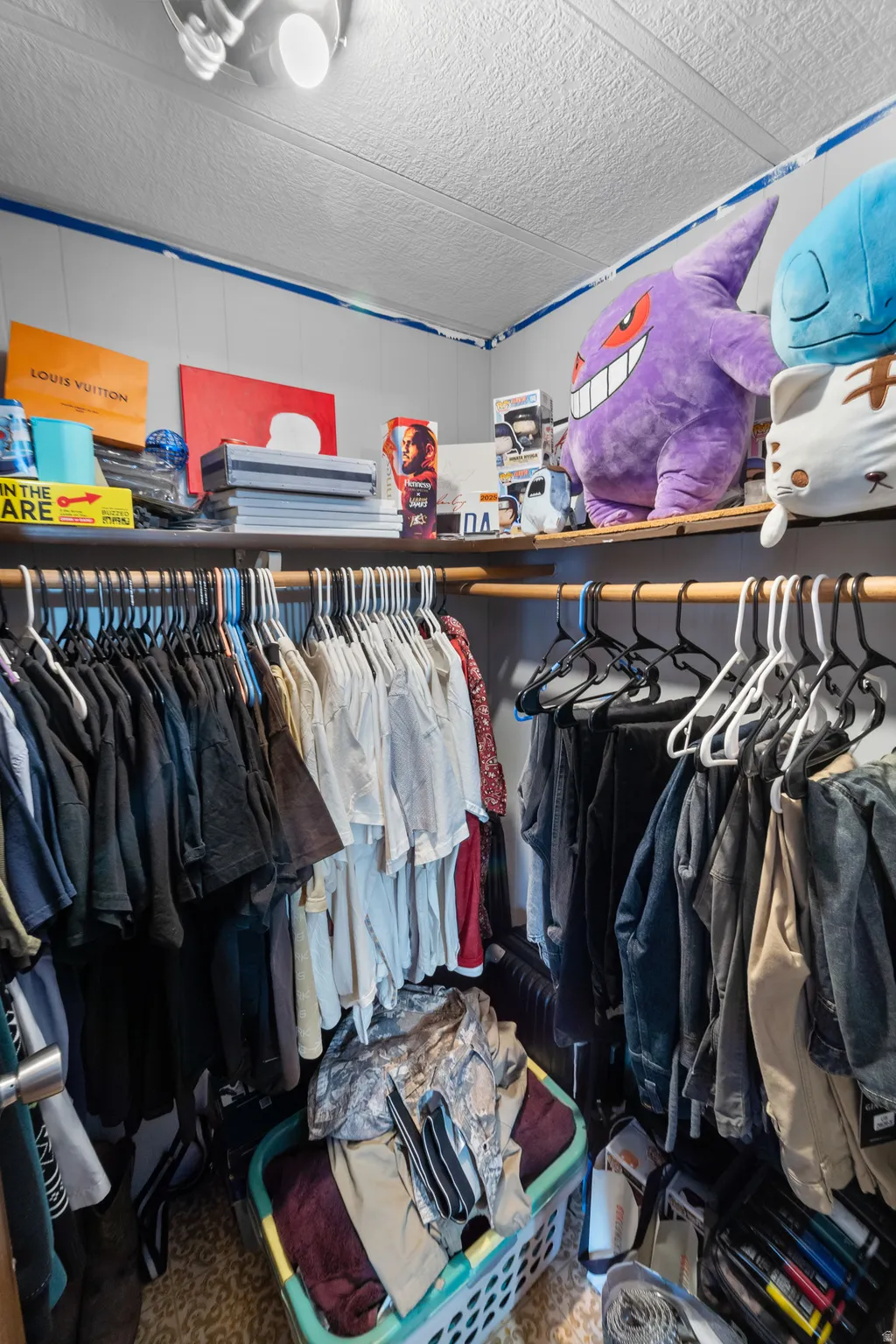 Walk-in closet featuring built-in shelving, hanging rods, and a ceiling-mounted light fixture