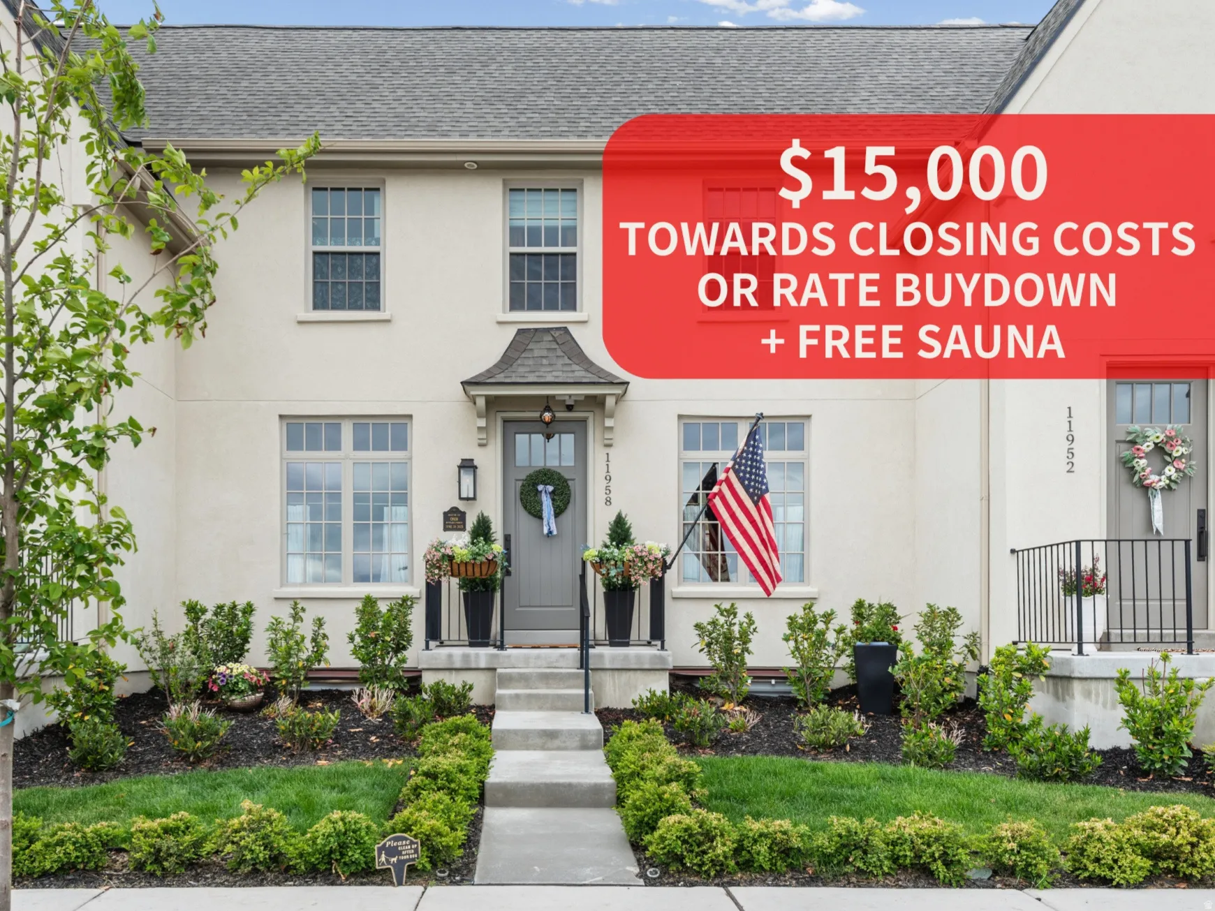 Real Estate Listing. Highlighting a promotional offer including financial incentives and an additional amenity for the property