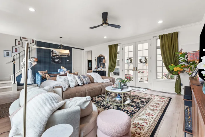 Spacious living area featuring french doors to your private courtyard with heated concrete floors.