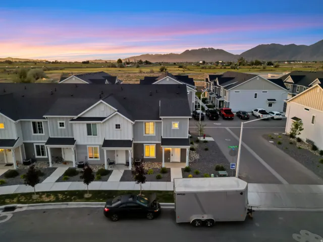 Modern townhome community featuring contemporary gray and white exteriors