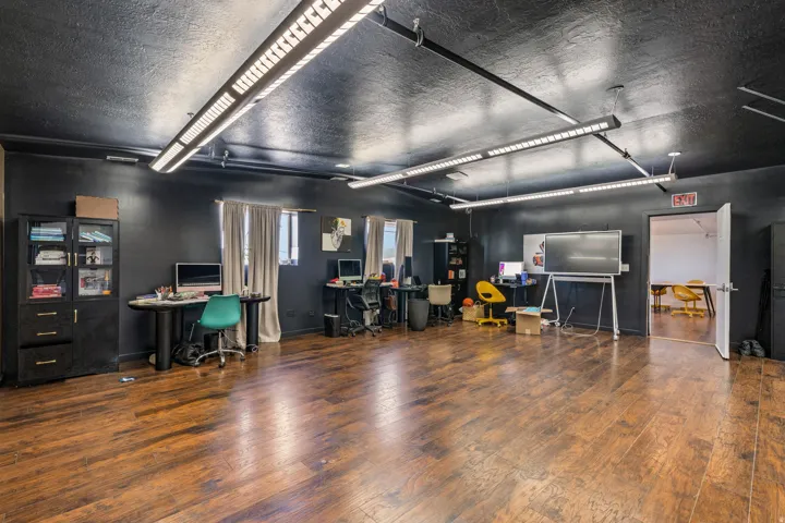Spacious interior with rich wood-finish flooring