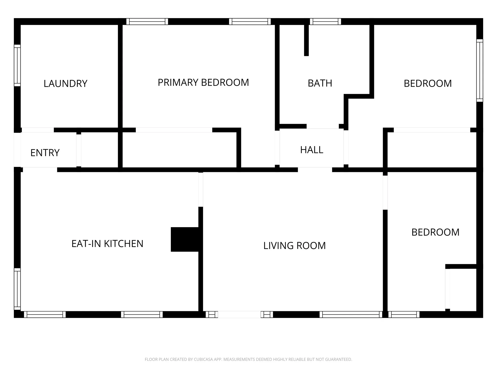 Floor plan. Main front door entry in living room, side door off of laundry room