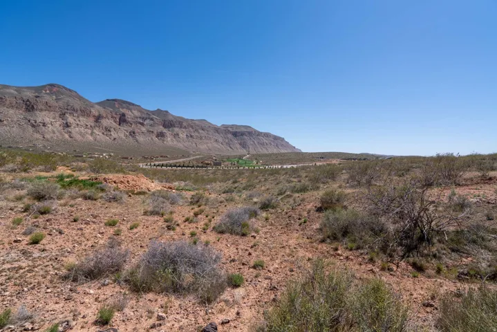Expansive desert landscape with natural scrub brush and distant mountain ranges