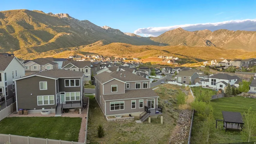 Aerial perspective showcasing a residential community with contemporary homes