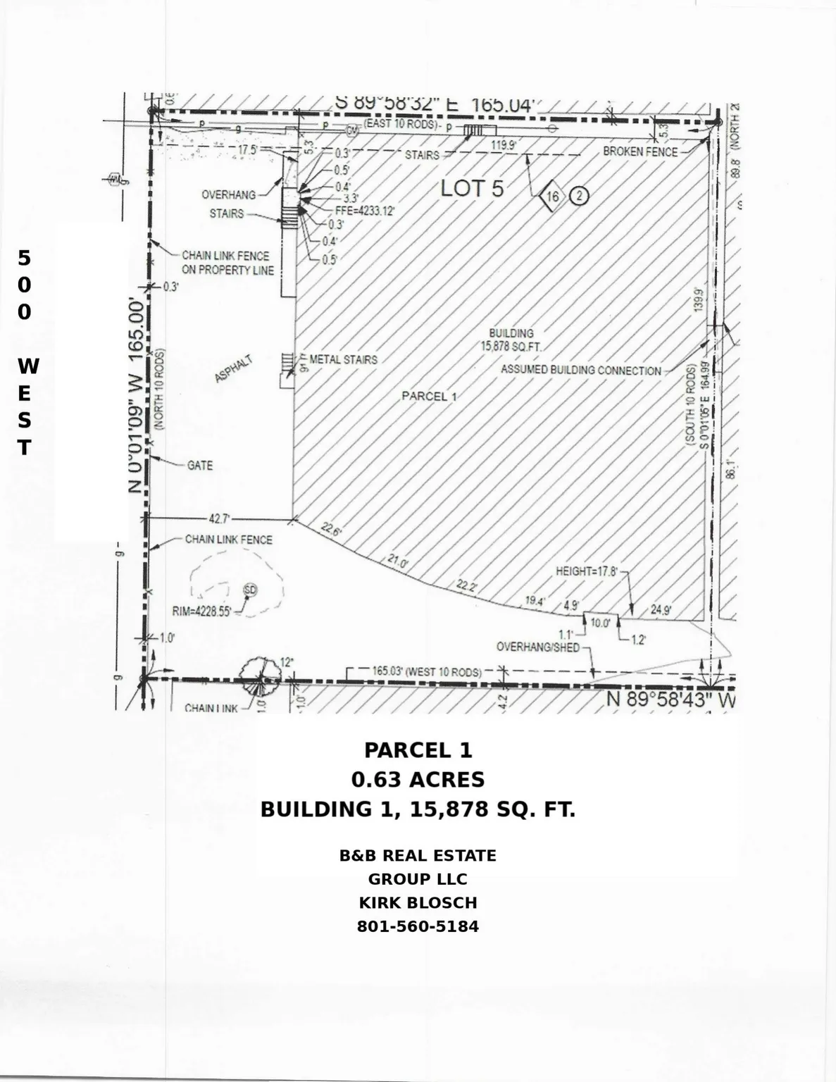 Survey Plat. Illustrating property boundaries, dimensions, and existing structures for Parcel 1
