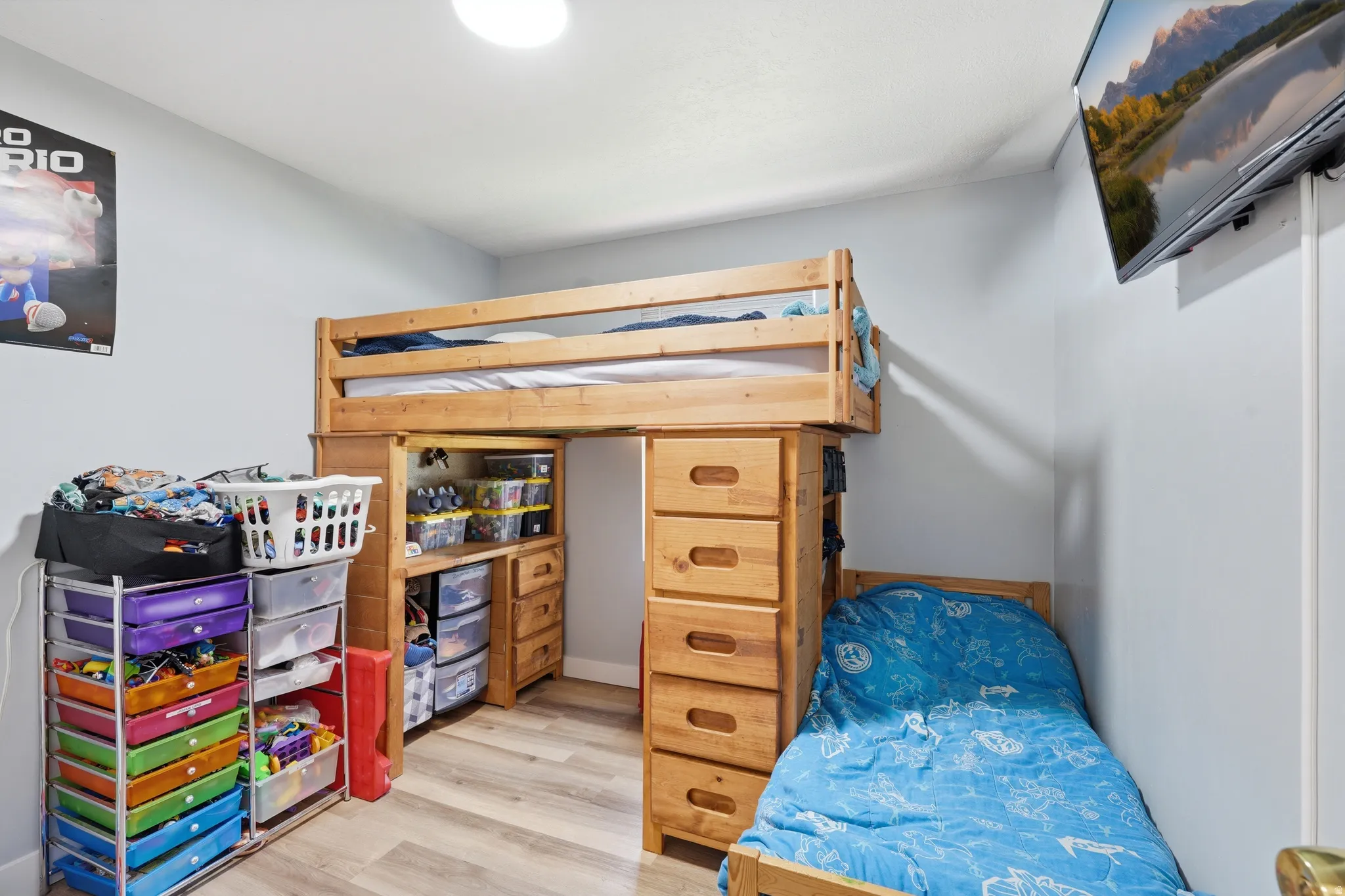 Room featuring light wood-finish flooring and light gray painted walls