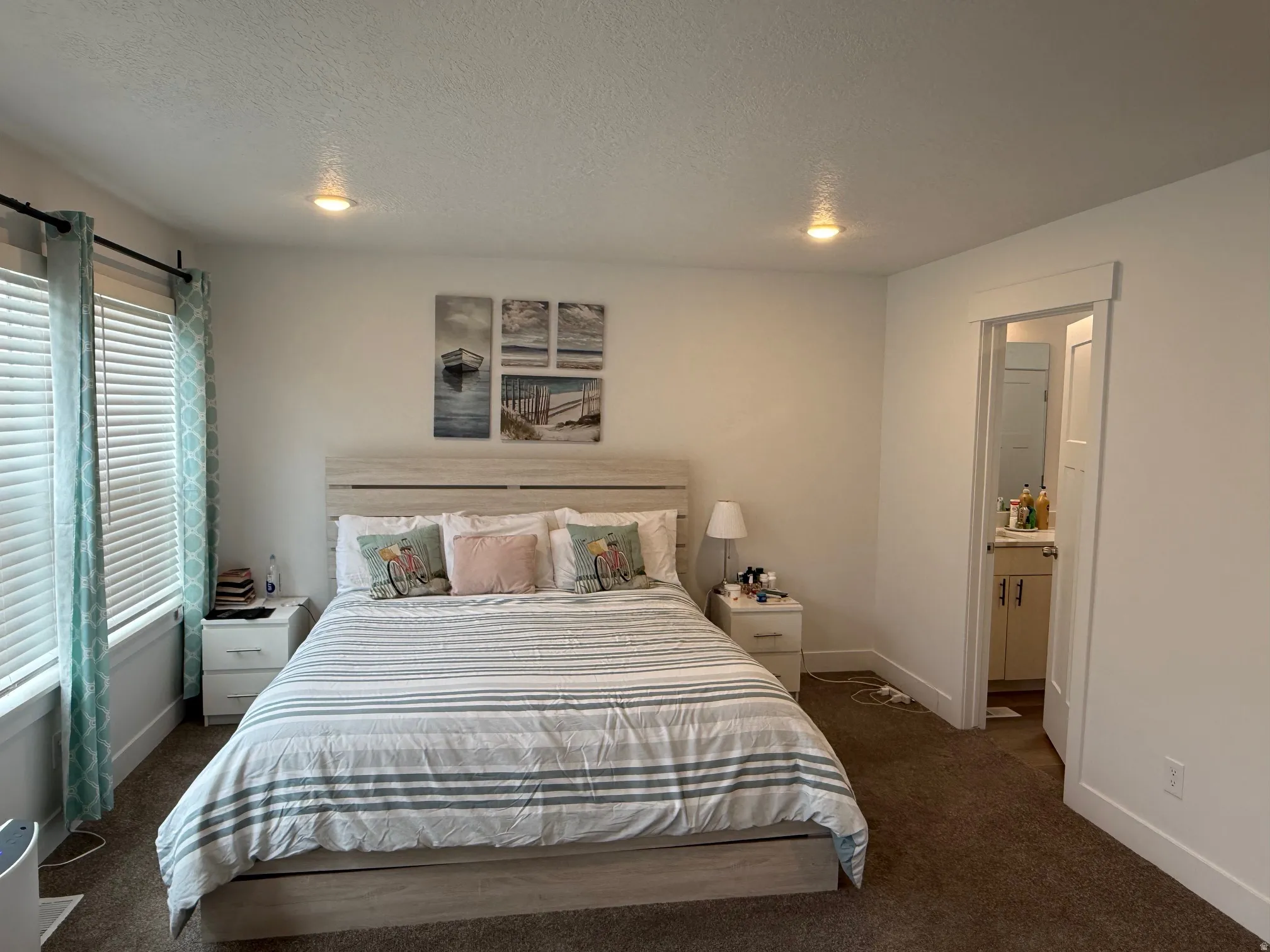 Bedroom featuring neutral wall paint, recessed lighting, and carpet flooring
