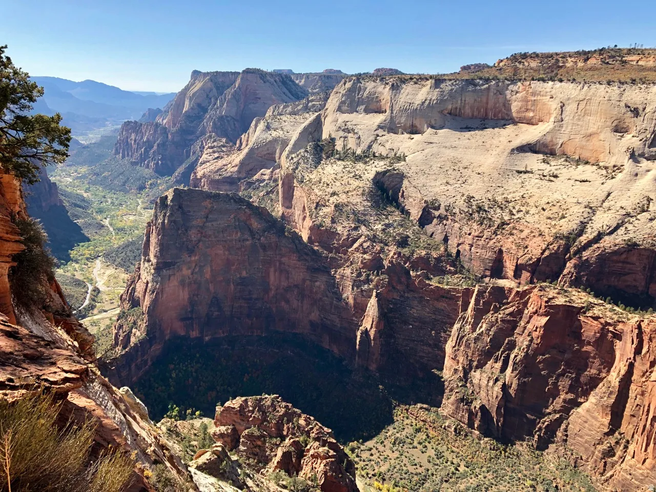 The view from Observation Point, Zion NP, looking down on Angel's Landing.