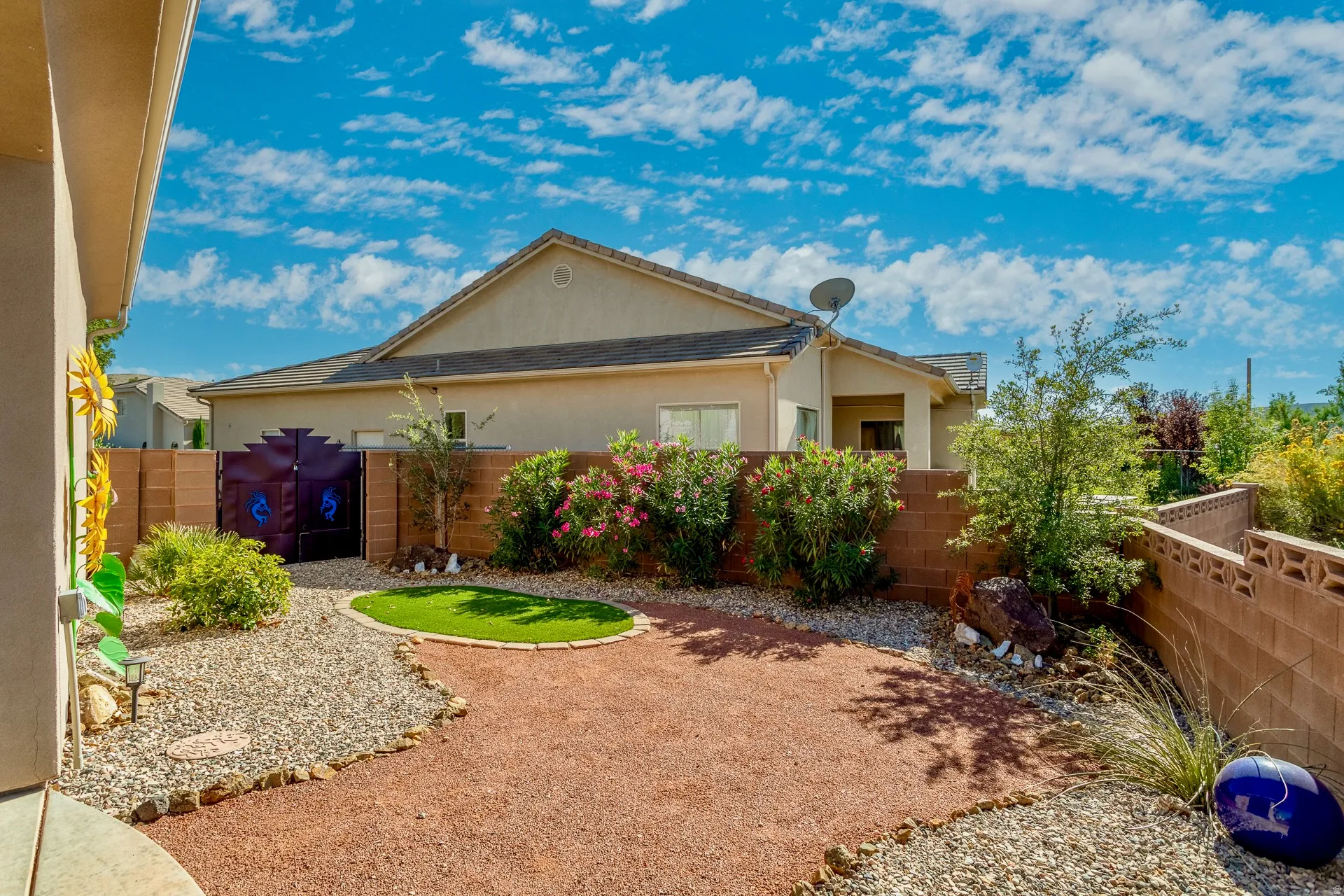 Low-maintenance xeriscape landscaping.
